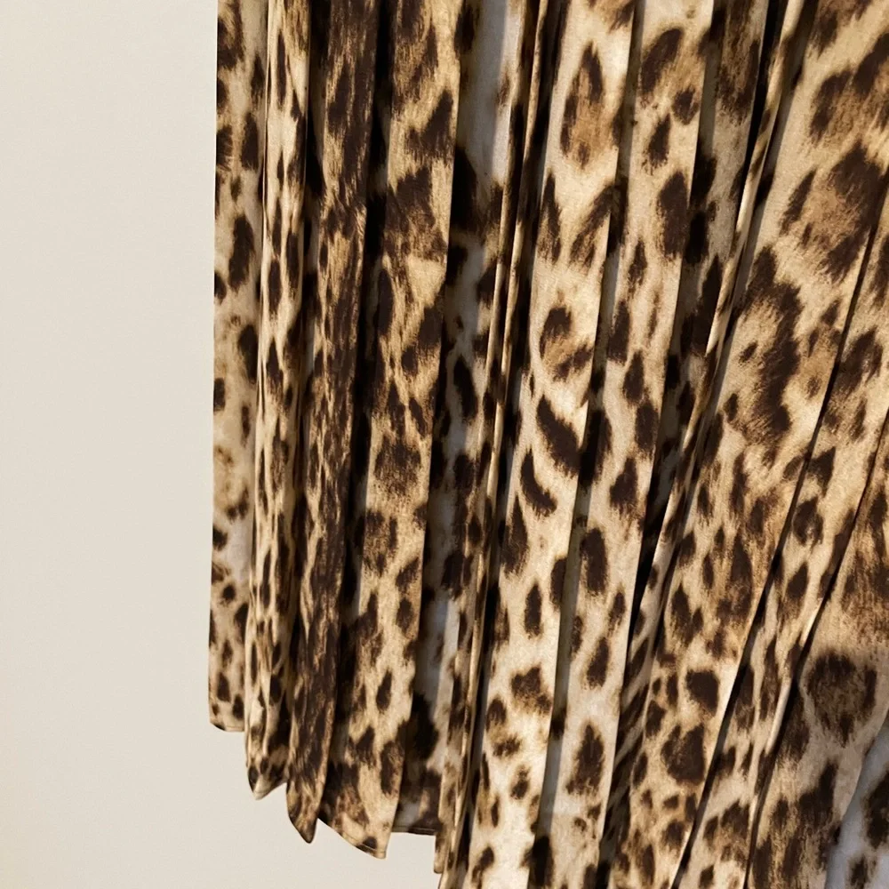 J. Crew Beige and Brown Leopard Print Pleated A-Line Skirt - Picture 8 of 11